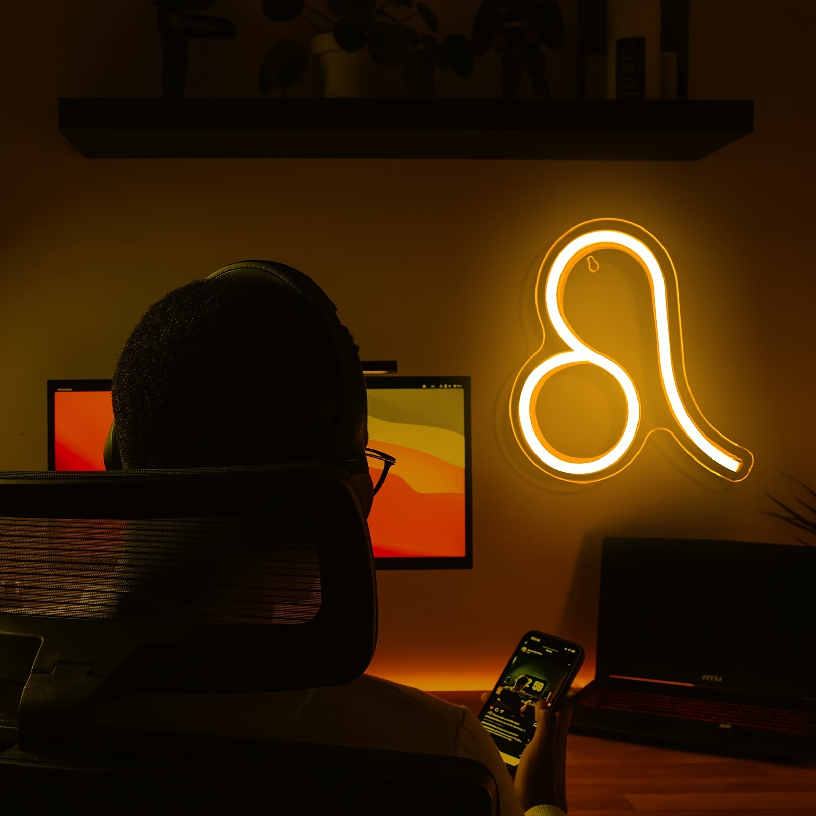 1 pc The Leo LED Neon Sign, Astrology Horoscope Ambiance Wall Decoration Neon Sign for Home, Party, Living Room, Bar, Club, Game Room, as Birthday, Holiday Gift, Bedroom and Home Wall Decoration, USB Powered Illuminated Sign Hanging Unit, 5V USB Power Supply - 图片 2