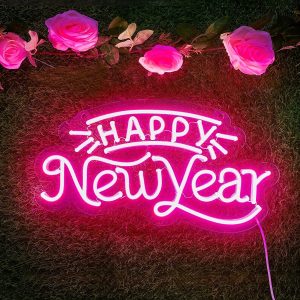 1 pc Happy New Year Wall Neon Sign, Dimmable LED Christmas Atmosphere Wall Decor Neon Sign, Perfect for Christmas Parties, Bedrooms, Birthday Parties, Bars, Shops, Game Rooms, Clubs, Rooms, Friends Gatherings Wall Decor, Top Choice as Birthday or Christmas Gift for Friends and Family, USB-Powered Illuminated Sign Hanging Kit, 5V USB Power Supply
