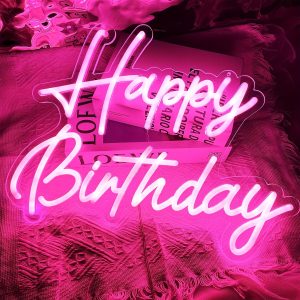 1 pc Rose Happy Birthday LED Neon Sign, Atmosphere Wall Decor Neon Sign, Suitable for Birthday Parties, Offices, Game Rooms, Homes, Clubs, Living Rooms, Bars, Bedrooms, and Home Wall Decor. The Perfect Gift Choice for Friends' and Family's Birthdays and Holidays. USB-Powered Illuminated Sign Hanging Kit, 5V USB Power Supply.