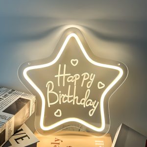 1 pc Star Happy Birthday LED Neon Sign, 3D Engraving, Ambient Wall Decoration Neon Sign for Birthday Party, Bar, Office, Home, Club, Living Room, Bedroom and Home Wall Decoration, Preferred as Birthday and Holiday Gift for Friends and Family, USB Powered Illuminated Sign Hanging Unit, 5V USB Power Supply