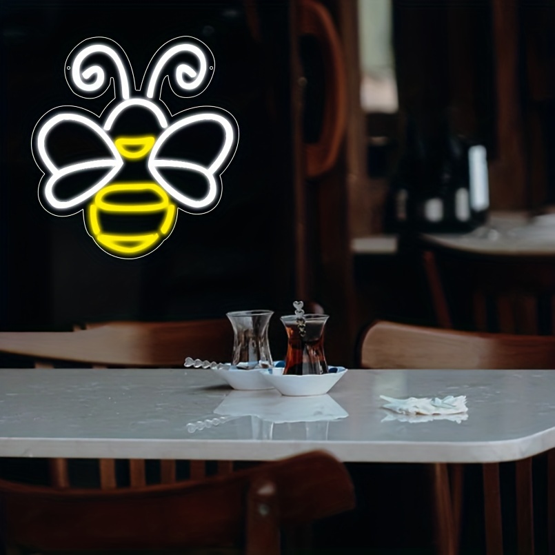 1 pc Bee LED neon sign, ambient wall decoration neon sign for office, shop, party, game room, family, club, living room, bar, bedroom and home wall decorations, preferred as friends and family birthday, holiday gifts, USB powered light up sign hanging device, 5V USB power supply - 图片 2