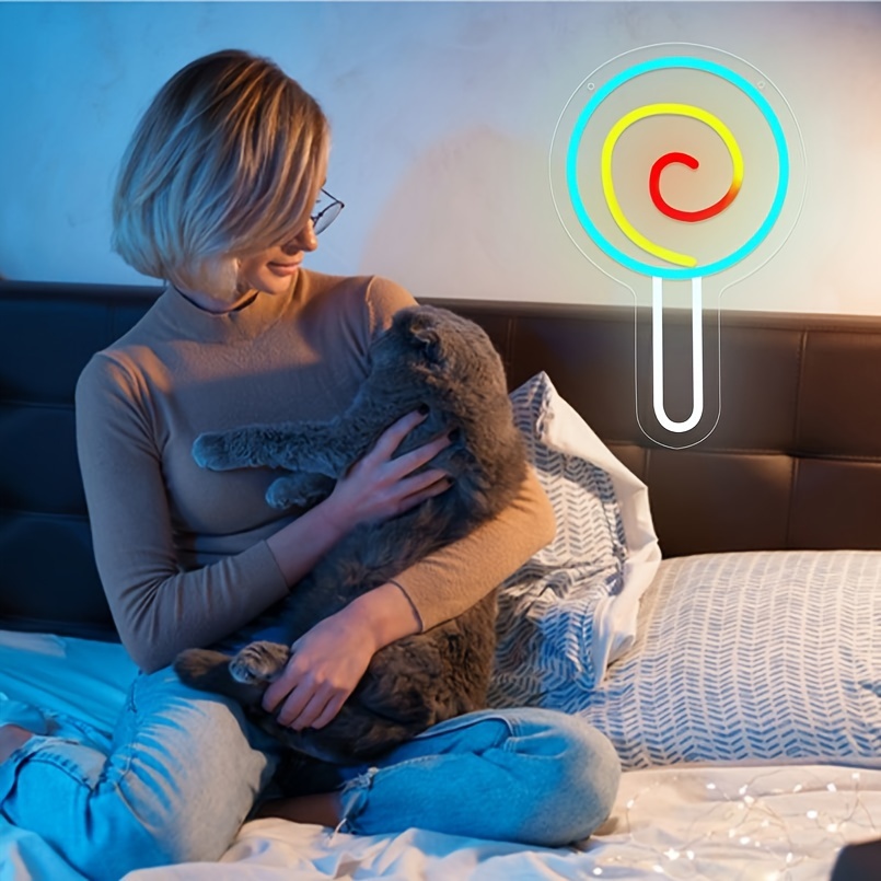 1 pc Lollipop LED Neon Sign, Ambient Wall Decoration Neon Sign for Candy Store, Home, Theme Party, Living Room, Office, as Birthday, Holiday Gift, Bedroom and Home Wall Decoration Neon Sign, 5 V USB Power Supply - 图片 2