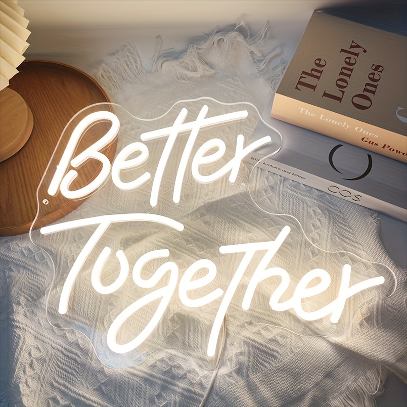 1 pc Bettetr Together LED Neon Sign, Ambient Wall Decoration Neon Sign for Weddings, Engagement Parties, Offices, Game Rooms, Families, Clubs, Living Rooms, Bars, Bedrooms and Home Wall Decorations, Preferred as Birthday and Holiday Gifts for Friends and Family, USB Powered Illuminated Sign Hanging Unit, 5V USB Power Supply