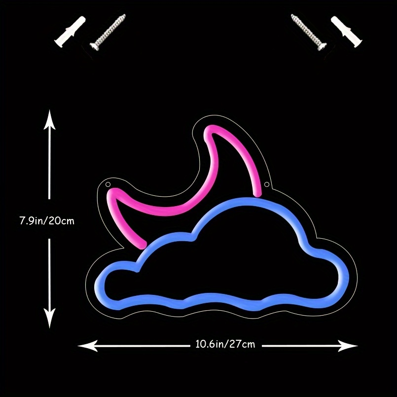1 pc clouds and moon LED neon sign, ambient wall decor neon sign for home, wedding party, living room, game room, club, as birthday, holiday gift, bedroom and home wall decor neon sign, 5 V USB power supply - 图片 3