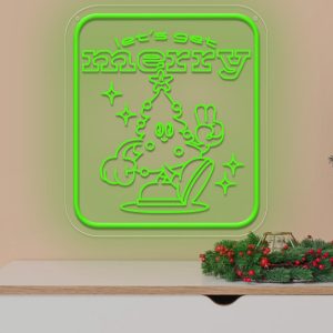 1 pc Green Let's get Merry Christmas Wall Neon Decoration, 3D Engraving, Dimmable LED Christmas Ambience Wall Decoration Neon Sign, perfect for Christmas parties, bedrooms, birthday parties, pubs, shops, games rooms, clubs, rooms, friends party wall decorations, as a friend's family birthday, Christmas gift preferred, USB powered light up sign hanging device 5V USB power supply