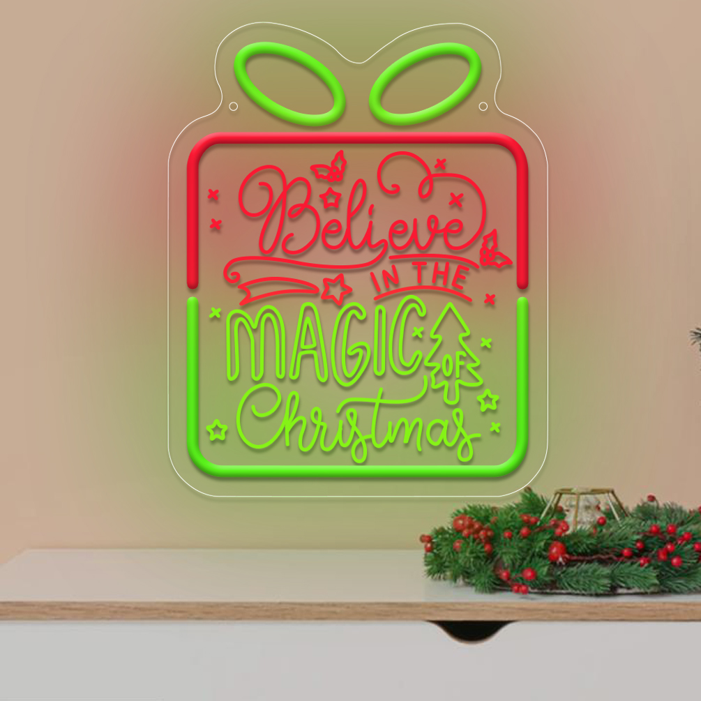 1 pc Believe In The Magic Of Christmas neon Christmas wall decoration, 3D engraving, dimmable LED Christmas ambiance wall decoration neon sign, perfect for Christmas party, bedroom, birthday party, bar, shop, game room, club, room, friends party wall decoration, as friends family birthday, Christmas gift first choice,... USB Powered Illuminated Sign Hanging Unit, 5V USB Power Supply