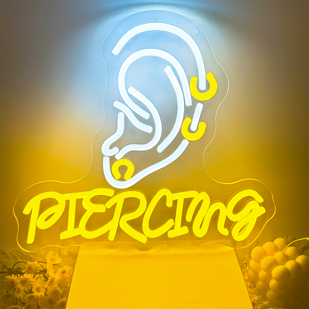Customised neon signs featuring piercings and names, personalised LED neon lighting suitable for tattoo parlours, body art studios, bars, clubs, shops, living rooms and home décor. An ideal unique gift for parties, clubs, housewarmings and other occasions. Category: Illuminated signs and neon signs