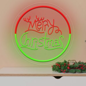 1 pc Round Merry Christmas Christmas Wall Neon Decoration, 3D Engraving, Dimmable LED Christmas Ambience Wall Decoration Neon Sign, perfect for Christmas parties, bedrooms, birthday parties, pubs, shops, games rooms, clubs, rooms, friends get-togethers wall decorations, as a friend's family birthday, Christmas gift preferred, USB powered light up sign hanging Unit, 5V USB power supply