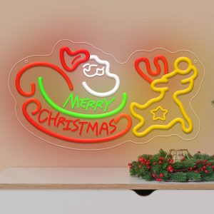 1 pc Santa Drive-In Christmas Wall Neon Decoration, 3D Engraving, Dimmable LED Christmas Ambiance Wall Decoration Neon Sign, great for Christmas parties, bedrooms, birthday parties, pubs, shops, games rooms, clubs, rooms, friends party wall decorations, as a friend's family birthday, Christmas gift preferred, USB powered light up sign hanging device, 5V USB power supply