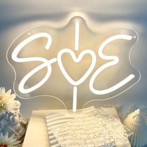 Customised neon signs featuring initials and a heart motif at the centre, personalised LED neon displays perfect for weddings, engagements, birthdays, parties, living rooms and home décor. An ideal, one-of-a-kind gift for weddings, birthdays, celebrations, housewarmings and more!