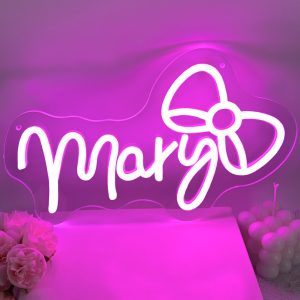 Custom neon signs with bows and names, personalised LED neon lighting perfect for weddings, birthdays, parties, living rooms and home décor. An ideal unique gift for graduation season, anniversaries, housewarmings and more!