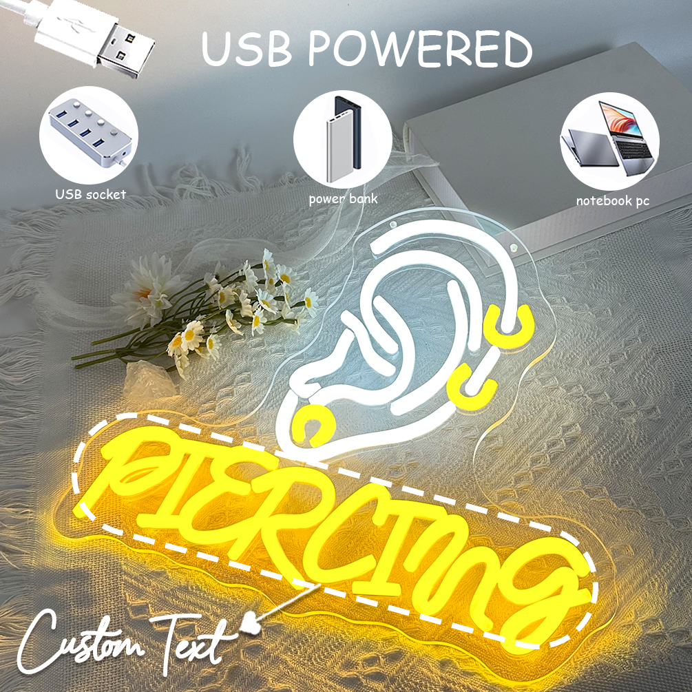 Customised neon signs featuring piercings and names, personalised LED neon lighting suitable for tattoo parlours, body art studios, bars, clubs, shops, living rooms and home décor. An ideal unique gift for parties, clubs, housewarmings and other occasions. Category: Illuminated signs and neon signs - 图片 4