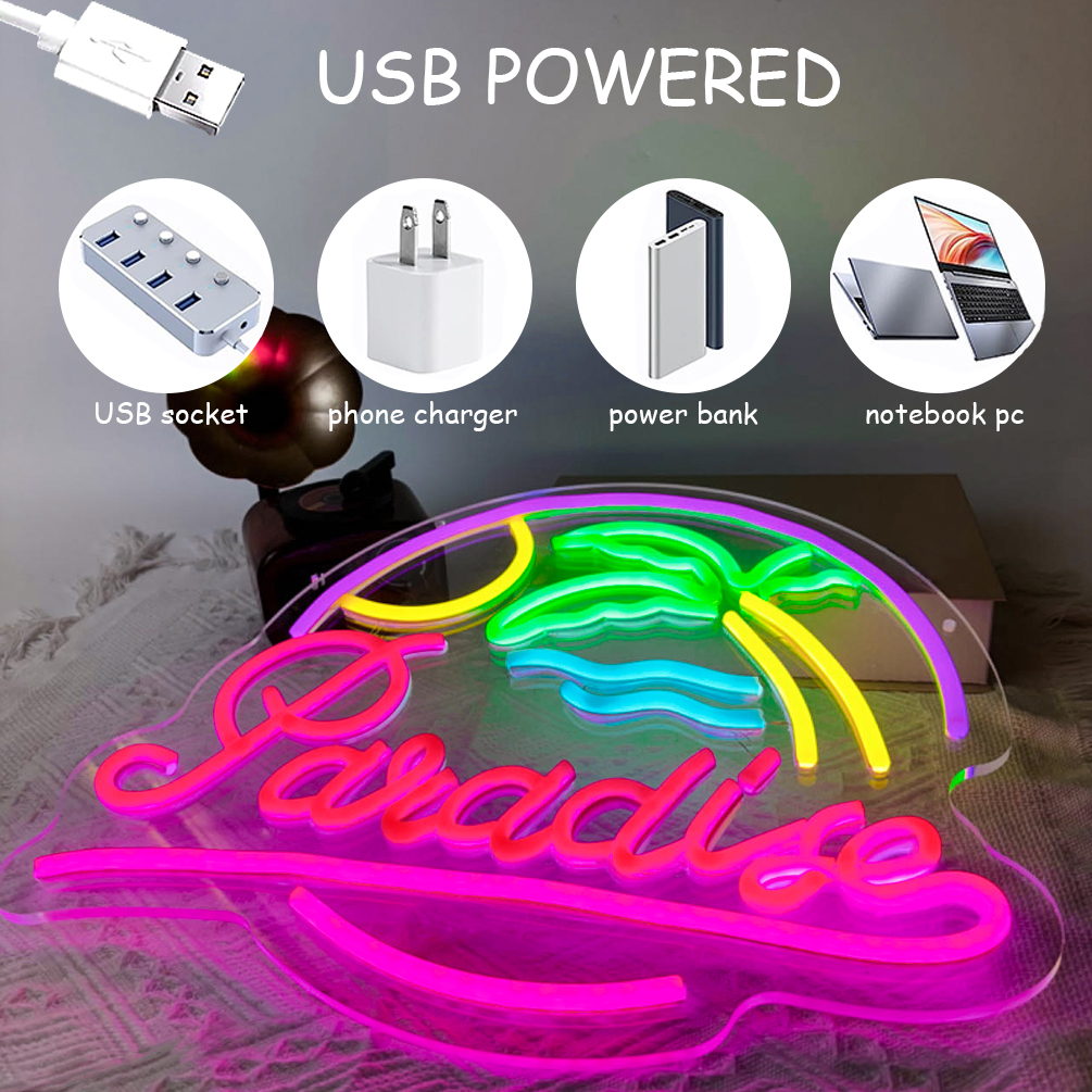 1 pc Aloha Paradise Neon LED Sign, Hawaiian Sun Themed Neon Wall Decor Sign, Palm Tree Beach, Summer House, Great for Holiday Centre Parties, Birthday Parties, Bedrooms, Bars, Shops, Coffee Shops, Rooms, Friends Gatherings Wall Decorations - 图片 3