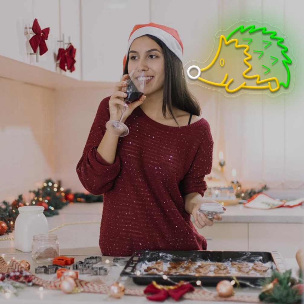 1 pc Hedgehog Christmas Wall Neon Decoration, 3D Engraving, Dimmable LED Christmas Ambiance Wall Decoration Neon Sign, perfect for Christmas parties, bedrooms, birthday parties, pubs, shops, games rooms, clubs, rooms, friends party wall decorations, as a friend's family birthday, Christmas gift preferred, USB powered light up sign hanging device, 5V USB power supply - 图片 2