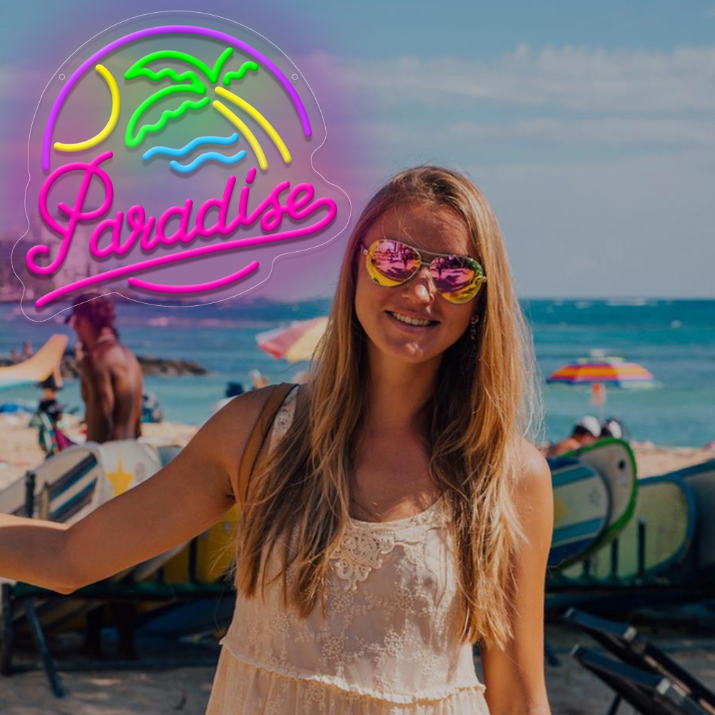 1 pc Aloha Paradise Neon LED Sign, Hawaiian Sun Themed Neon Wall Decor Sign, Palm Tree Beach, Summer House, Great for Holiday Centre Parties, Birthday Parties, Bedrooms, Bars, Shops, Coffee Shops, Rooms, Friends Gatherings Wall Decorations - 图片 6