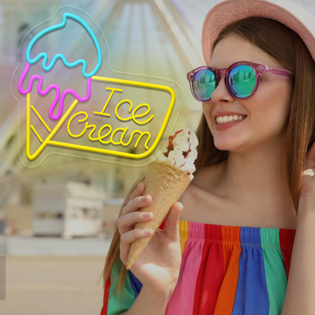 1 pc colourful ice cream shape LED neon sign, 3D engraved ambient wall decoration neon sign for ice cream parlour, shop, restaurant, party, office, game room, family, club, living room, bar, bedroom and home wall decoration, preferred choice for friends and family's birthday and holiday gifts, USB powered illuminated sign hanging device, 5V USB power supply - 图片 2