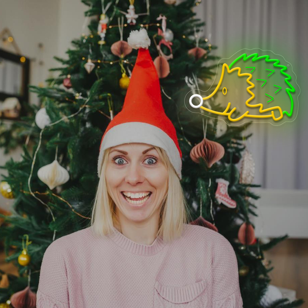 1 pc Hedgehog Christmas Wall Neon Decoration, 3D Engraving, Dimmable LED Christmas Ambiance Wall Decoration Neon Sign, perfect for Christmas parties, bedrooms, birthday parties, pubs, shops, games rooms, clubs, rooms, friends party wall decorations, as a friend's family birthday, Christmas gift preferred, USB powered light up sign hanging device, 5V USB power supply - 图片 5