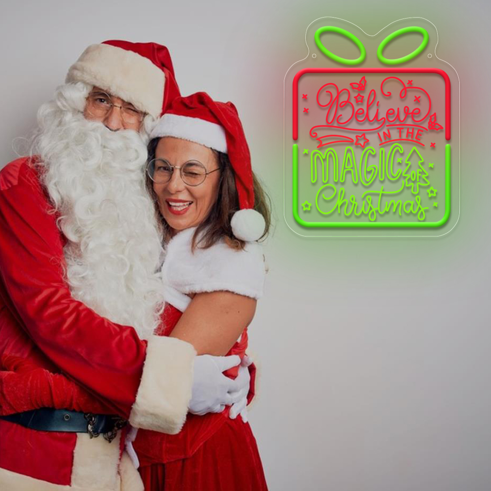 1 pc Believe In The Magic Of Christmas neon Christmas wall decoration, 3D engraving, dimmable LED Christmas ambiance wall decoration neon sign, perfect for Christmas party, bedroom, birthday party, bar, shop, game room, club, room, friends party wall decoration, as friends family birthday, Christmas gift first choice,... USB Powered Illuminated Sign Hanging Unit, 5V USB Power Supply - 图片 2