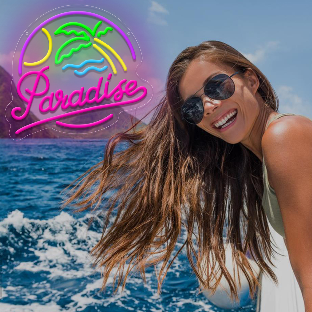 1 pc Aloha Paradise Neon LED Sign, Hawaiian Sun Themed Neon Wall Decor Sign, Palm Tree Beach, Summer House, Great for Holiday Centre Parties, Birthday Parties, Bedrooms, Bars, Shops, Coffee Shops, Rooms, Friends Gatherings Wall Decorations - 图片 5