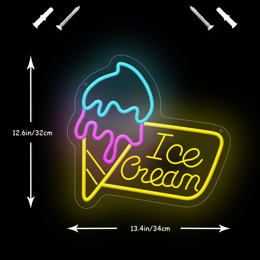 1 pc colourful ice cream shape LED neon sign, 3D engraved ambient wall decoration neon sign for ice cream parlour, shop, restaurant, party, office, game room, family, club, living room, bar, bedroom and home wall decoration, preferred choice for friends and family's birthday and holiday gifts, USB powered illuminated sign hanging device, 5V USB power supply - 图片 3