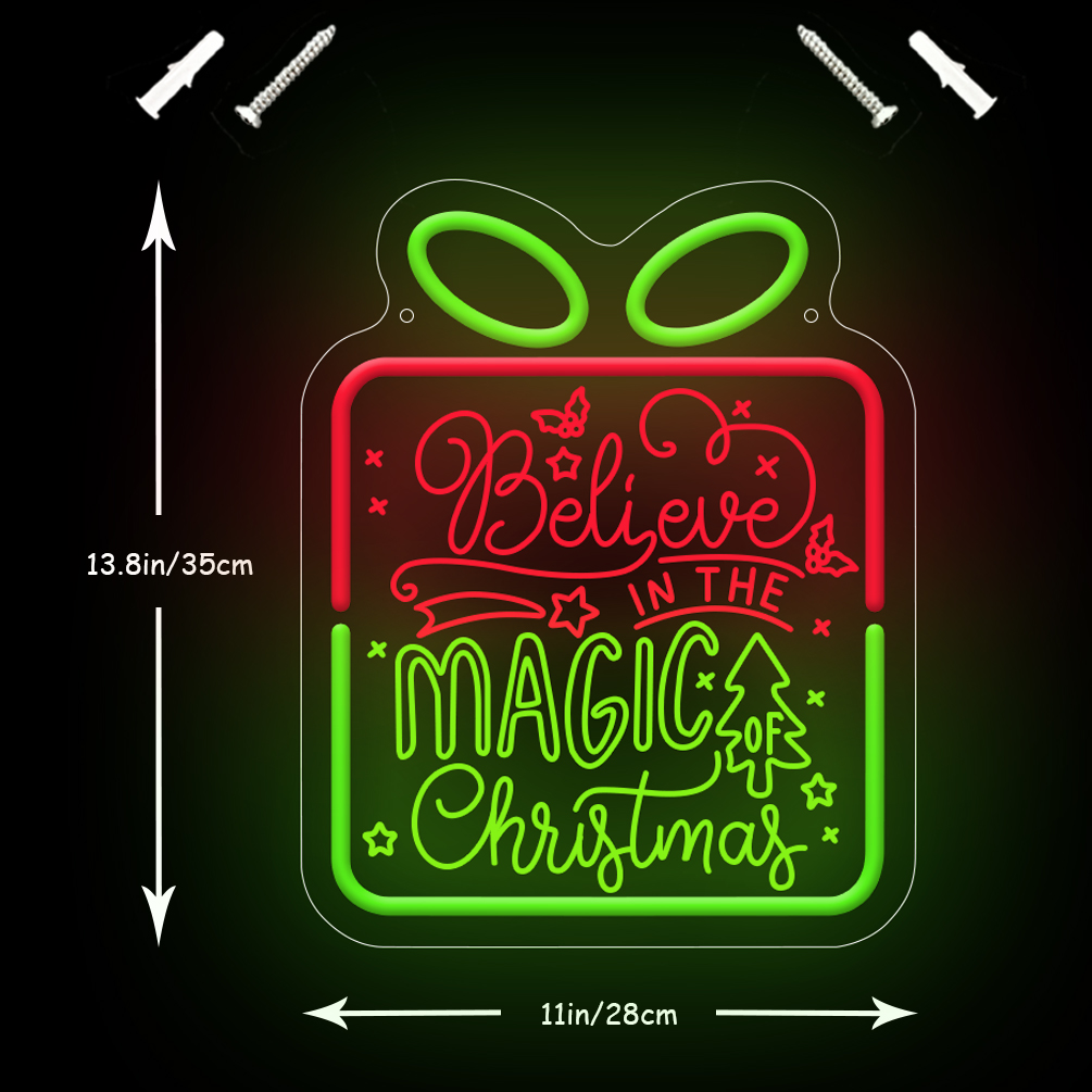 1 pc Believe In The Magic Of Christmas neon Christmas wall decoration, 3D engraving, dimmable LED Christmas ambiance wall decoration neon sign, perfect for Christmas party, bedroom, birthday party, bar, shop, game room, club, room, friends party wall decoration, as friends family birthday, Christmas gift first choice,... USB Powered Illuminated Sign Hanging Unit, 5V USB Power Supply - 图片 3
