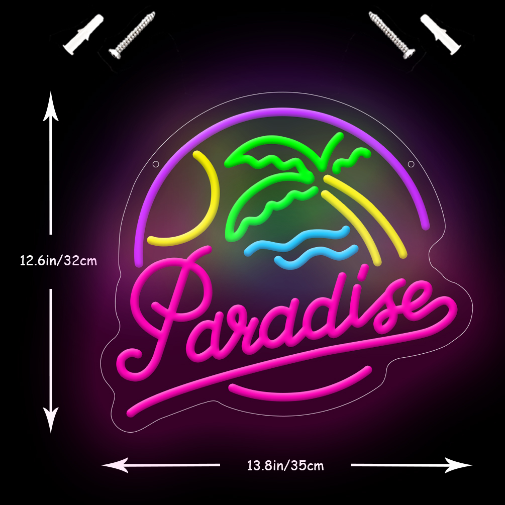 1 pc Aloha Paradise Neon LED Sign, Hawaiian Sun Themed Neon Wall Decor Sign, Palm Tree Beach, Summer House, Great for Holiday Centre Parties, Birthday Parties, Bedrooms, Bars, Shops, Coffee Shops, Rooms, Friends Gatherings Wall Decorations - 图片 4