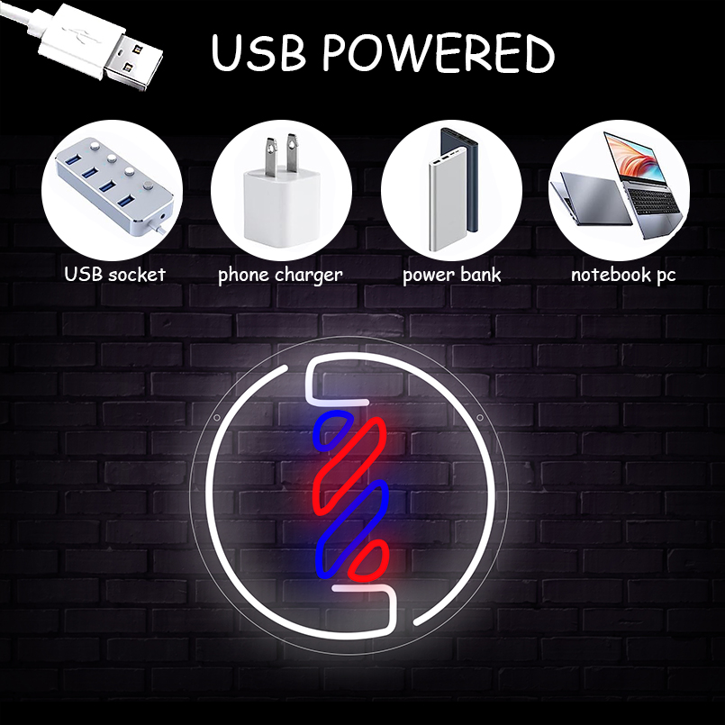 1 pc Dleouly Barber Shop LED Neon Sign, Ambient Wall Decor Neon Sign for Parties, Barber Shops, Hair Salons, Bars, as a Birthday Gift, Barber Shop and Home Wall Decor Neon Sign, 5 V USB Power Supply - 图片 4