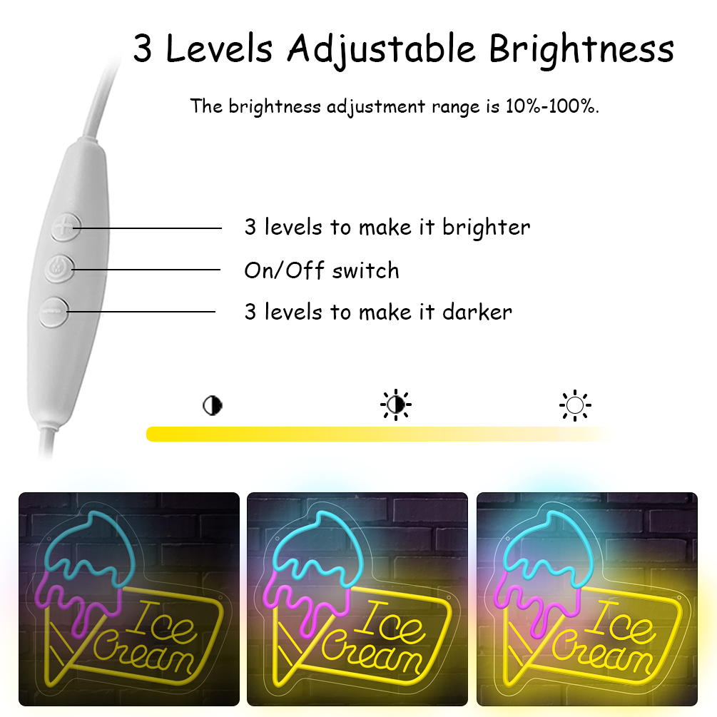 1 pc colourful ice cream shape LED neon sign, 3D engraved ambient wall decoration neon sign for ice cream parlour, shop, restaurant, party, office, game room, family, club, living room, bar, bedroom and home wall decoration, preferred choice for friends and family's birthday and holiday gifts, USB powered illuminated sign hanging device, 5V USB power supply - 图片 4