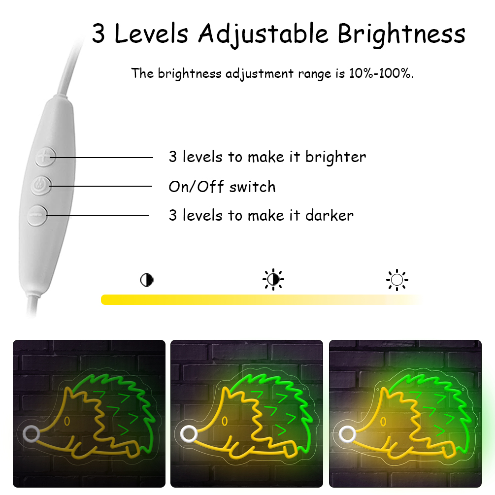 1 pc Hedgehog Christmas Wall Neon Decoration, 3D Engraving, Dimmable LED Christmas Ambiance Wall Decoration Neon Sign, perfect for Christmas parties, bedrooms, birthday parties, pubs, shops, games rooms, clubs, rooms, friends party wall decorations, as a friend's family birthday, Christmas gift preferred, USB powered light up sign hanging device, 5V USB power supply - 图片 4