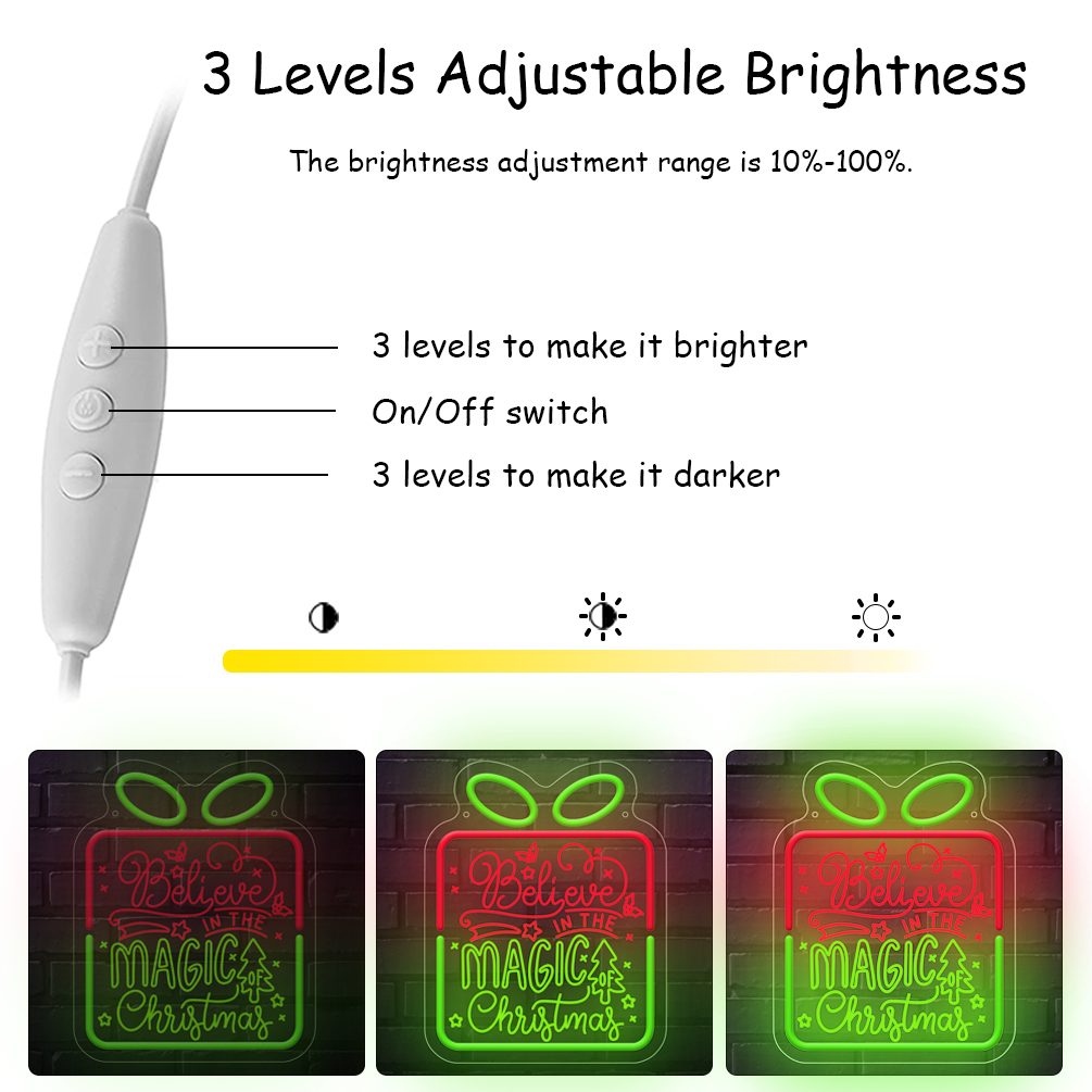 1 pc Believe In The Magic Of Christmas neon Christmas wall decoration, 3D engraving, dimmable LED Christmas ambiance wall decoration neon sign, perfect for Christmas party, bedroom, birthday party, bar, shop, game room, club, room, friends party wall decoration, as friends family birthday, Christmas gift first choice,... USB Powered Illuminated Sign Hanging Unit, 5V USB Power Supply - 图片 4