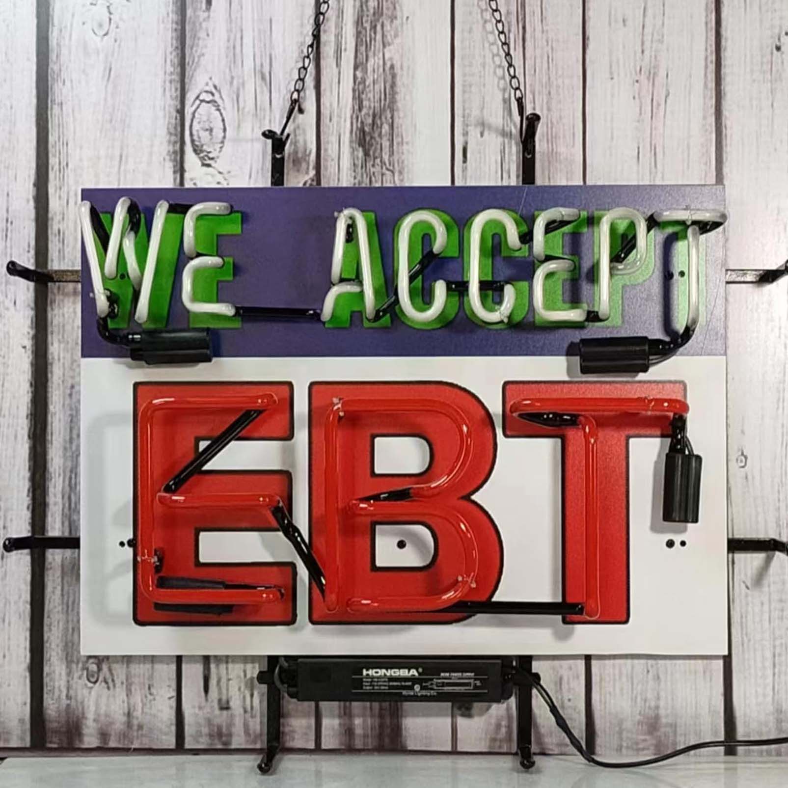 High Quality Super Bright We Accept Ebt Signs, HD Inkjet Graphic Printed Boards, Large Glowing Glass Tube Neon LED Signs for Office, Party, Coffee Shop, Bar, Birthday, Men's Cave, Home and Event Wall Art Decoration. - 图片 2
