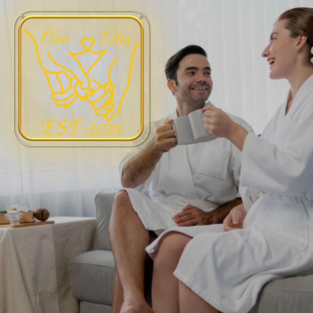 Custom hand-holding name and year neon sign, 3D engraving, personalised LED wall decoration, suitable suitable for wedding, Valentine's Day, birthday, home decoration, a unique and ideal gift for weddings, parties, anniversaries, housewarming and so on! - 图片 2