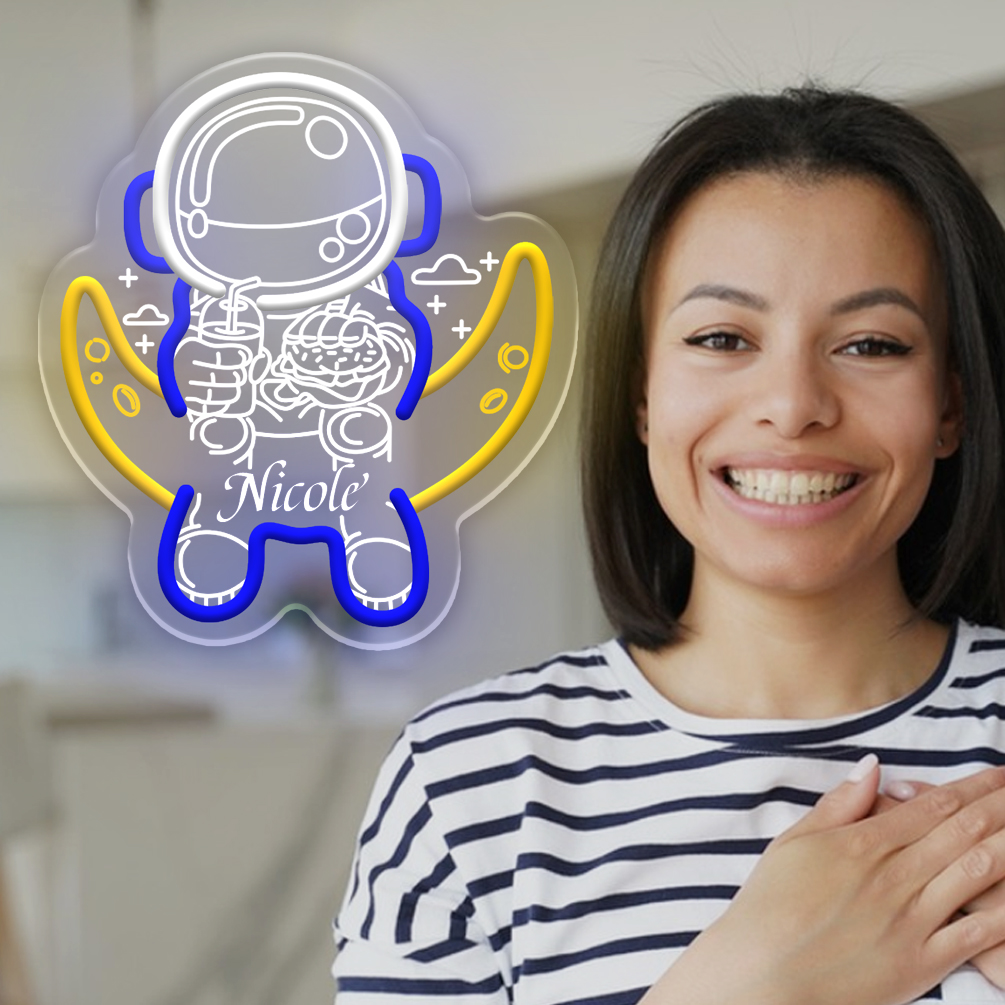 Custom astronaut and name neon sign, 3D engraving, personalised LED neon lights, suitable for space themed parties, children's rooms, games rooms, shops, living rooms and home decoration, ideal unique gifts for parties, clubs, housewarming and other occasions - 图片 2