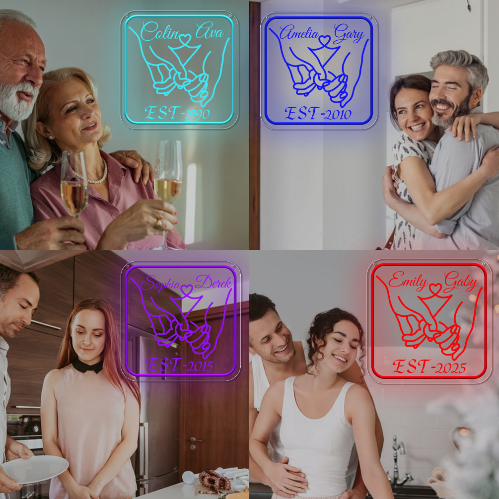 Custom hand-holding name and year neon sign, 3D engraving, personalised LED wall decoration, suitable suitable for wedding, Valentine's Day, birthday, home decoration, a unique and ideal gift for weddings, parties, anniversaries, housewarming and so on! - 图片 7