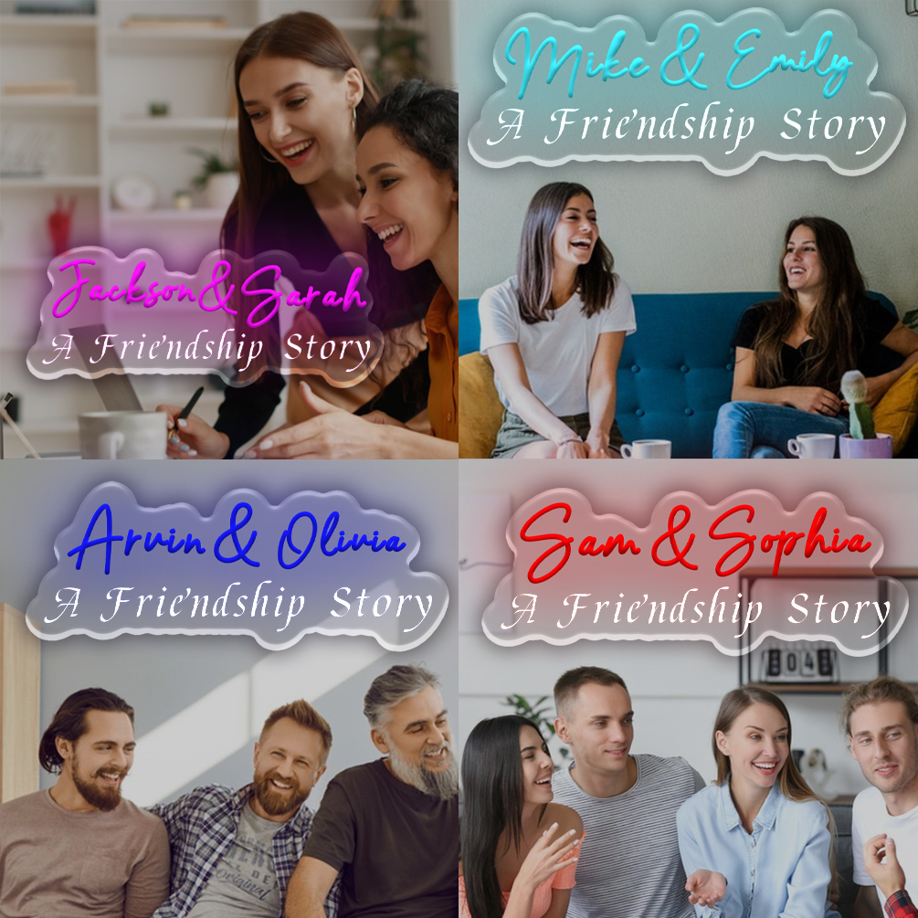 Custom a friendship story and name neon sign, 3D engraving, personalised LED neon light, suitable for good friends, siblings, living room and home decoration, ideal gift for parties, birthdays, housewarming and other perfect match! - 图片 7