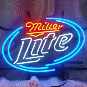 High quality super bright Miller lite sign, large glowing glass tube neon LED sign for office, party, coffee shop, bar, birthday, man cave, home and event wall art decoration.