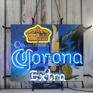 High quality super bright Corona Extra Crown Tree sign with HD inkjet graphic print board, large illuminated glass tubes neon LED sign for offices, parties, coffee shops, bars, birthdays, men's caves, home and event wall art decor.