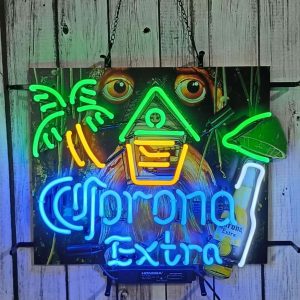 High quality super bright Corona Extra Beer Palm Tree House sign with HD inkjet graphic print board, large glowing glass tube neon LED sign for office, party, coffee shop, bar, birthday, man cave, home and event wall art decoration.
