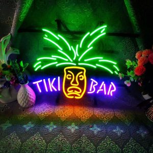 High Quality Super Bright Tiki Bar Sign, Large Glowing Glass Tube Neon LED Sign for office, party, coffee shop, bar, birthday, man cave, home and event wall art decoration.