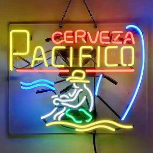 High Quality Super Bright QZLTNSL Pacifico Beer Sign, Large Glowing Glass Tube Neon LED Sign for Office, Party, Coffee Shop, Bar, Birthday, Men's Cave, Home and Event Wall Art Decoration.