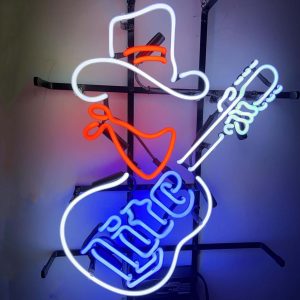 High Quality Super Bright Cowboy Neon Sign Millers Lite Guita Sign, Large Glowing Glass Tube Neon LED Signs for offices, parties, coffee shops, bars, birthdays, men's caves, home and event wall art decor.