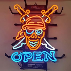High quality super bright pirate style sign, large glowing glass tube neon LED sign for office, party, coffee shop, bar, birthday, man cave, home and event wall art decoration.