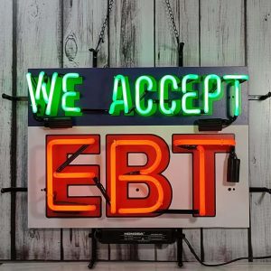 High Quality Super Bright We Accept Ebt Signs, HD Inkjet Graphic Printed Boards, Large Glowing Glass Tube Neon LED Signs for Office, Party, Coffee Shop, Bar, Birthday, Men's Cave, Home and Event Wall Art Decoration.