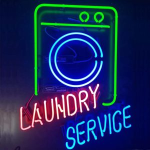 High quality super bright laundry service cleaning and washing sign, large glowing glass tube neon LED sign for office, party, coffee shop, bar, birthday, man cave, home and event wall art decoration.