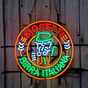 High quality super bright Moretti Birra Italiana sign, large glowing glass tube neon LED sign for office, party, coffee shop, bar, birthday, man cave, home and event wall art decoration.