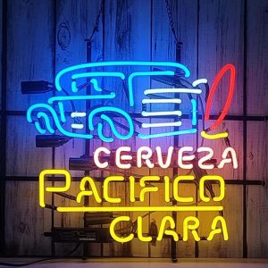 High quality super bright Pacifico Clara Cerveza Woodie Wagon sign, large glowing glass tube neon LED sign for office, party, coffee shop, bar, birthday, man cave, home and event wall art decoration.