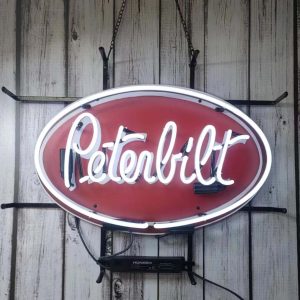 High quality super bright Peterbilt logging truck sign with high definition inkjet graphic print board, large glowing glass tube neon LED sign for office, party, coffee shop, bar, birthday, man cave, home and event wall art decoration.