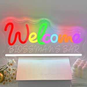 Custom welcome and name neon lights, 3D engraving, personalised LED neon lights for studio, college, restaurant, bar, party, living room and home decoration, ideal unique gift for bar, party, birthday gift, housewarming and more.