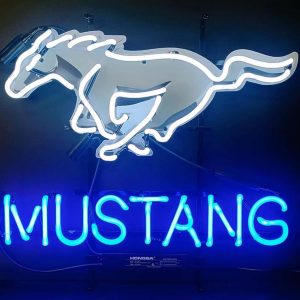 High quality super bright Mustangs sign with HD inkjet graphic print board, large glowing glass tube neon LED sign for office, party, coffee shop, bar, birthday, man cave, home and event wall art decoration.
