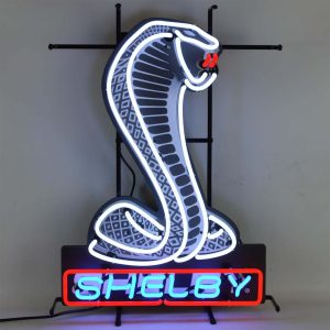 High quality Ford OLP Shelby Cobra sign with HD inkjet graphic print board, large illuminated glass tubes neon LED sign for offices, parties, coffee shops, bars, birthdays, men's caves, home and event wall art decor.